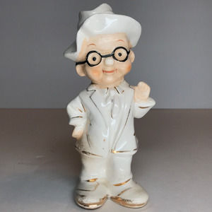 Pudgy Old Man Suit Hat Glasses Vintage Porcelain Figurine Gold H412 5/1 - RARE